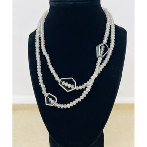 Sweet Lola Gray Frosted Faceted Bead Necklace Gunmetal Hexagon Geometric Long